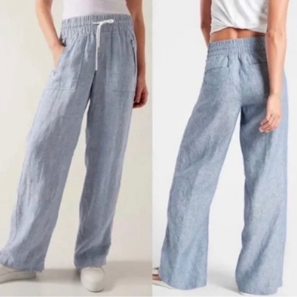 Athleta Blue Wide Leg Pants High Waisted Relaxed Fit